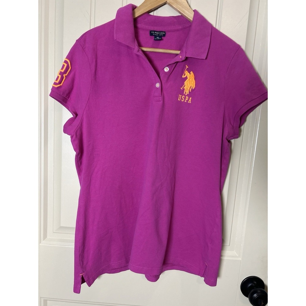 US Polo Assn. Women Polo Short Sleeve Sz XL Pink Large Logo Preppy Casual